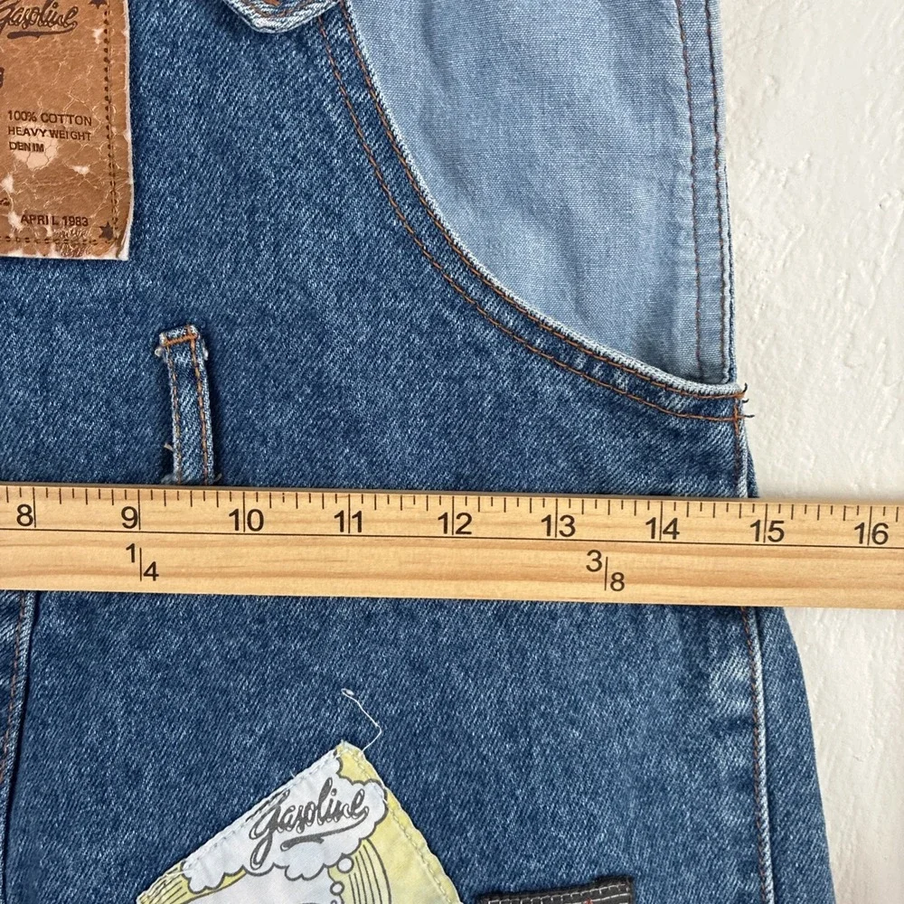 Vtg 80s Gasoline Jean Overalls Size Small Juniors Patches Denim  Boho Festival - Picture 12 of 14